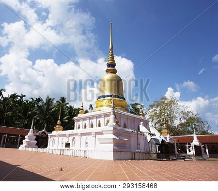 View Landscape With Stupa Of Wat Phra That Sawi Temple For Thai People Travel Visit Respect Praying