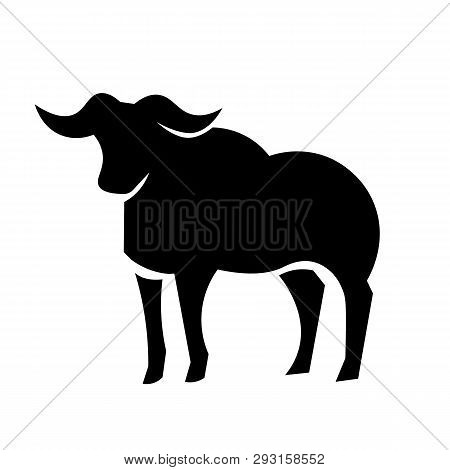 This Vector Image Shows A Standing African Buffalo In Glyph Icon Design. It Is Isolated On A White B