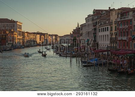 Evening Image Of The Canale Grande Which Is The Main Waterway In Venice,italy.