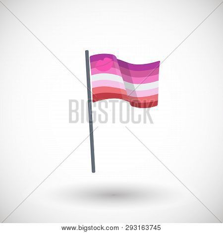 Lipstick Lesbian Pride Flag Icon Flag With Black, Grey, White And Green Stripes Waving In The Wind V