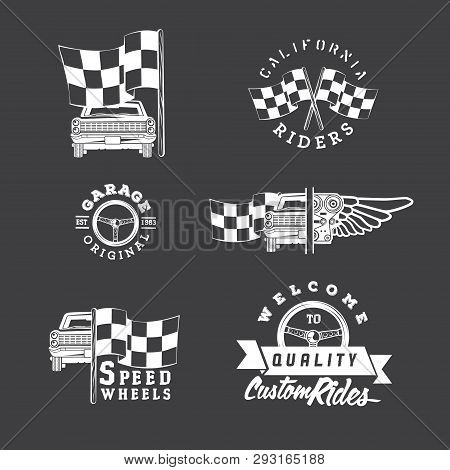Set Of Vintage Car Labels And Design Elements . Black And White Illustration.