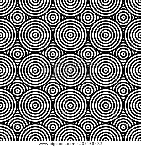 Hypnosis Black And White Circles, Vector Seamless Pattern