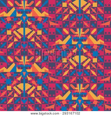 Vibrant Optical Illusion Seamless Geometric Vector Pattern With Tribal Elements. Surface Pattern Des