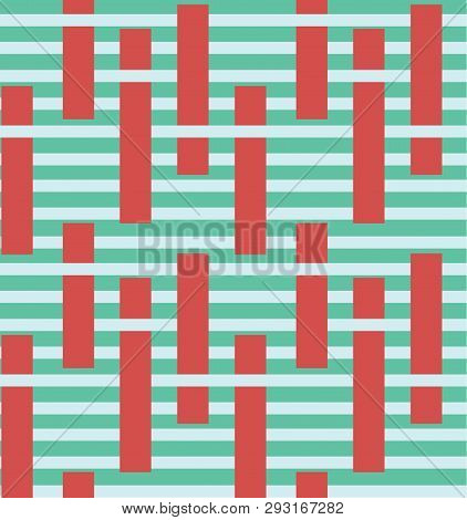 Abstract Colourful Stripe Vector Seamless Pattern With Block Elements. Surface Pattern Design.