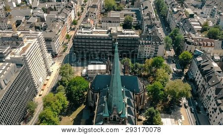 Aerial Drone View. Germany Dusseldorf Church St. Peter. Panorama