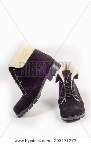 Womens Flat Photo Black Shoes Isolated On White Background
