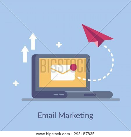 Email Marketing Simple Flat Vector. A Way To Promote A Product Or Service. For Use In Web Design, Mo