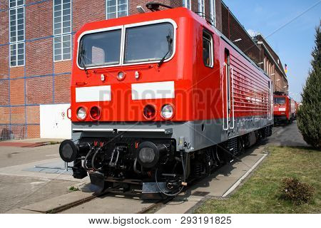 This Is A Detail Of A Red Electric Loco