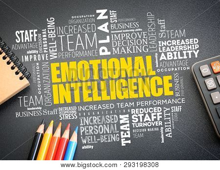 Emotional Intelligence Word Cloud On The Desk, Business Concept Background