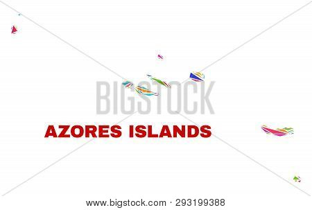 Mosaic Azores Islands Map Of Triangles In Bright Colors Isolated On A White Background. Triangular C