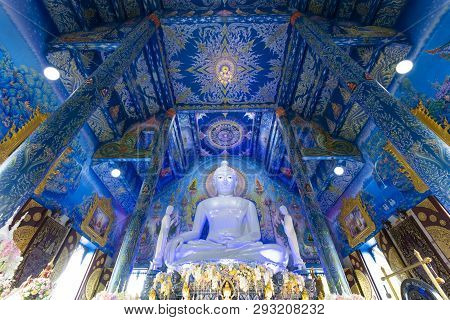 Chiangrai, Thailand 25/05/2018 The Beautiful Architechture Of Buddhist Temple Calls Blue Temple (wat