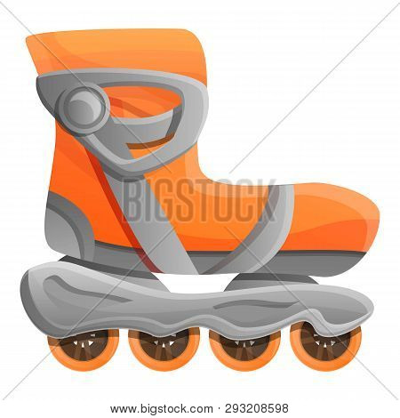 Orange Inline Skates Icon. Cartoon Of Orange Inline Skates Vector Icon For Web Design Isolated On Wh