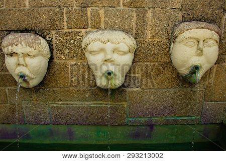St. Augustine, Florida. March 31 , 2019 . Old Fountain Fuente De Los Caños De San Francisco In Flori