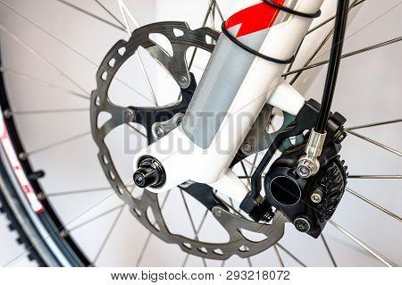 Hydraulic Front Disc Brake On Mountain Bike. Isolated On A White Background. High Resolution, Full F