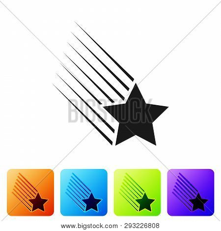 Black Falling Star Icon Isolated On White Background. Shooting Star With Star Trail. Meteoroid, Mete