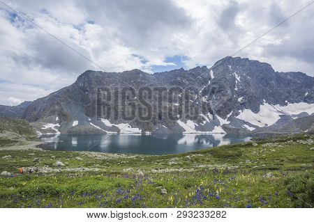 Ala-askir Lake In Yeshtu Valley. Mountain Altai Landscape
