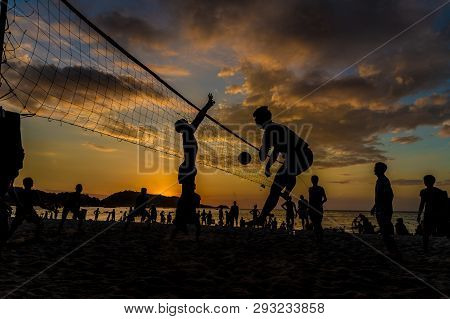 February 2019. Patong Thailand. Volleyball At Sunset On Patong Beach In Patong Thailand