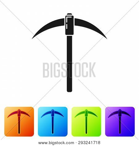 Black Pickaxe Icon Isolated On White Background. Blockchain Technology, Cryptocurrency Mining, Bitco