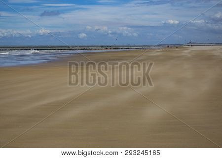 Coast Of The North Sea At Summer Day. Sand Beach. Knokke-heist, Famous Seaside Resort , Belgian Prov
