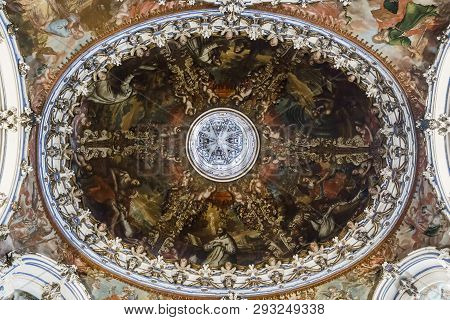 Granada, Spain - May 20, 2017: This Is The Dome Of The Vestry Of The Church Of The Charterhouse Of A
