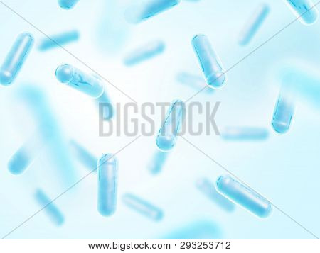 Probiotics. Lactobacillus Acidophilus. 3d Illustration. Blue Color.
