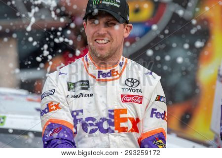 March 31, 2019 - Ft. Worth, Texas, USA: Denny Hamlin (11) wins the O'Reilly Auto Parts 500 at Texas Motor Speedway in Ft. Worth, Texas.