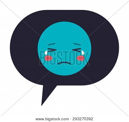 Speech Bubble With Crying Emoji Kawaii Character Vector Illustration Design