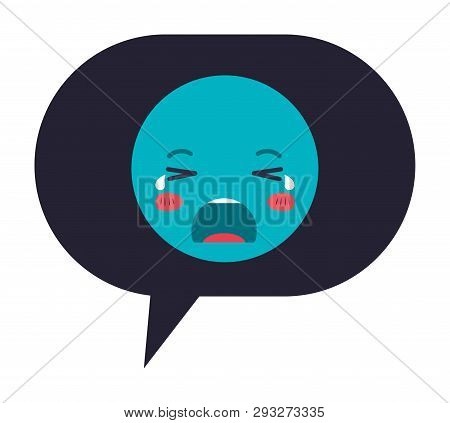 Speech Bubble With Crying Emoji Kawaii Character Vector Illustration Design