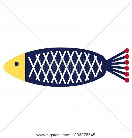 Blue Fish Flat Illustration On White. Marine And Undewater Life Series.