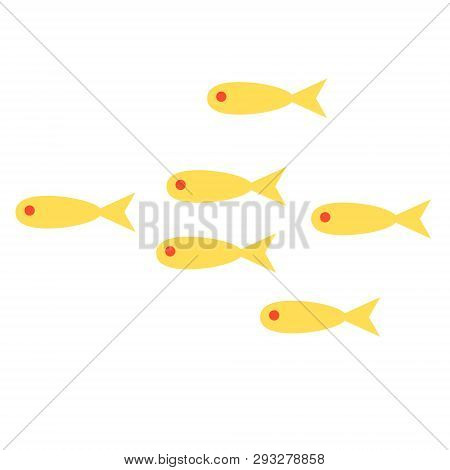 Yellow Fish Shoal Flat Illustration On White. Marine And Undewater Life Series.