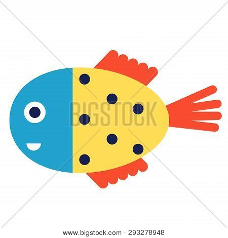Cute Yellow Fish Flat Illustration On White. Marine And Undewater Life Series.