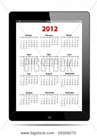 Kalender For 2012 i Tablet Pc på hvid, vektor-Format