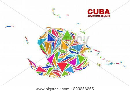 Mosaic Juventud Island Map Of Triangles In Bright Colors Isolated On A White Background. Triangular 