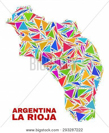 Mosaic La Rioja Of Argentina Map Of Triangles In Bright Colors Isolated On A White Background. Trian
