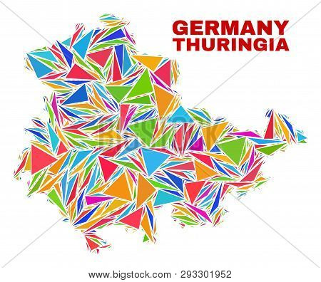 Mosaic Thuringia Land Map Of Triangles In Bright Colors Isolated On A White Background. Triangular C
