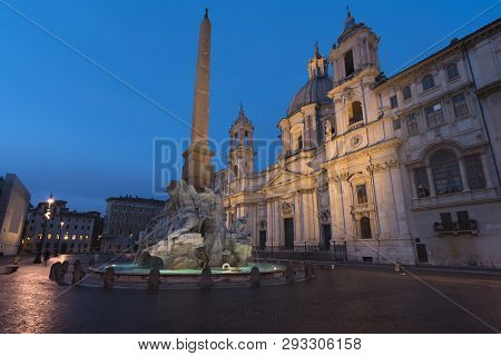 Rome, Italy: Piazza Navona At Night Time