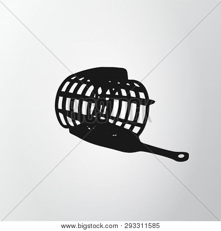 Black Feeder Net Isolated On Gray Background. Fishing Icon. Wire Cage. Vector Illustraion, Eps10.