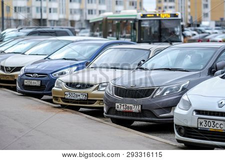Moscow, Russia - April, 1, 2019: cars on a parkung in Moscow, Russia
