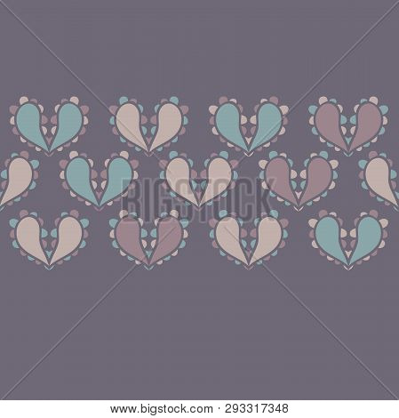 Vector Paisley Hearts Design Border Seamless Pattern Background.