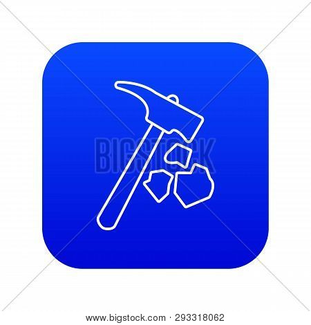 Minning Hand Hammer Icon Blue Vector Isolated On White Background