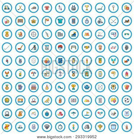 100 Physical Training Icons Set. Cartoon Illustration Of 100 Physical Training Vector Icons Isolated