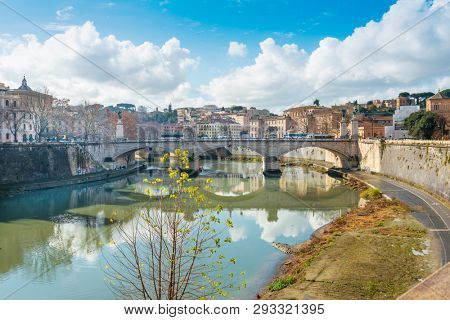 ROME, ITALY - January 17, 2019: Aelian Bridge or Pons Aelius ( Roman bridge ) in Rome, ITALY 