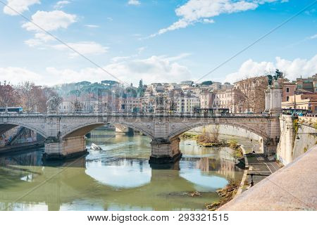 ROME, ITALY - January 17, 2019: Aelian Bridge or Pons Aelius ( Roman bridge ) in Rome, ITALY 