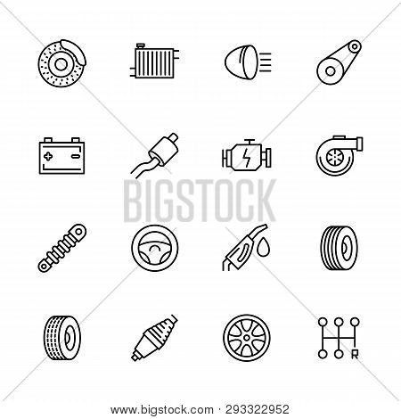 Simple Icon Set Car Repair And Maintenance. Contains Such Symbols Parts Engine, Radiator, Brakes, Ba