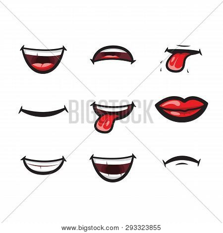 Smiling Lips, Mouth With Tongue, White Toothed Smile And Sad Expression Mouth And Lips Illustration 