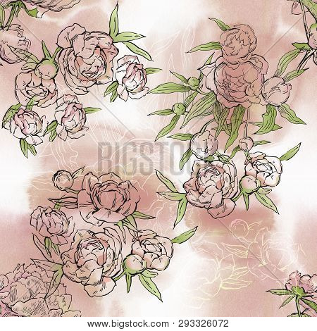 Floral Seamless Pattern. Hand Drawn Illustration. Fullsize Raster Atrwork.