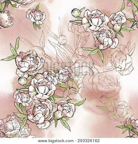 Floral Seamless Pattern. Hand Drawn Illustration. Fullsize Raster Atrwork.