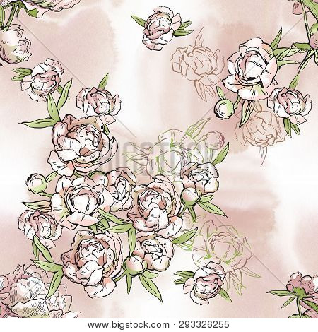 Floral Seamless Pattern. Hand Drawn Illustration. Fullsize Raster Atrwork.