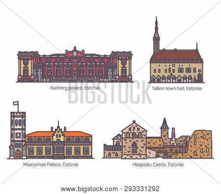 Estonia Building Landmarks. Castle Or Palace Set