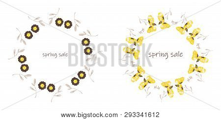 Poster Spring Sales On A Floral Watercolor Background. Ard, Label, Flyer, Banner Design Element. Vec